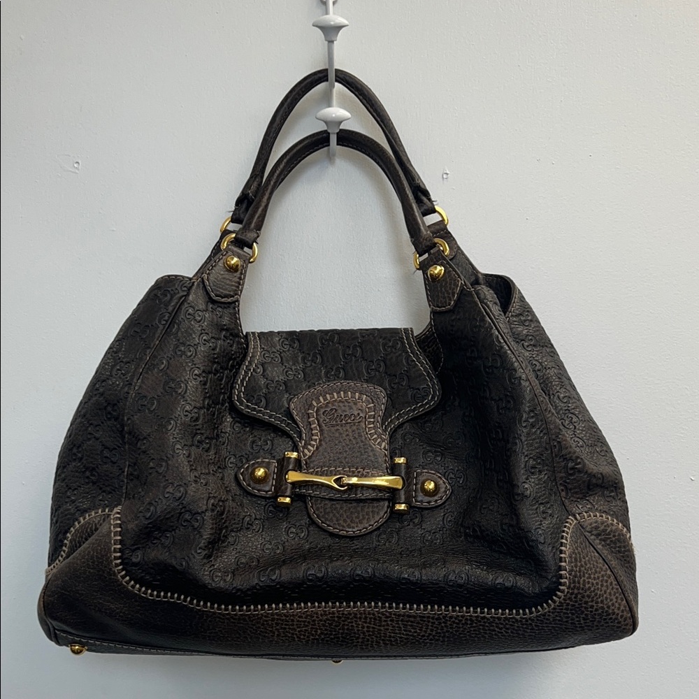 Pre-Loved GUCCI Guccissima Pelham Horsebit Large Shoulder Bag, Brown Leather - Picture 3 of 16